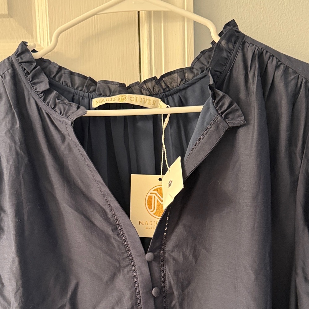 Marie Oliver Navy Blue Mini Dress with Eyelet Trim - Picture 6 of 6